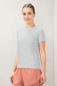 Flaunt Short Sleeve Round Neck Workout T-Shirt - Dawn Blue thumbnail 2
