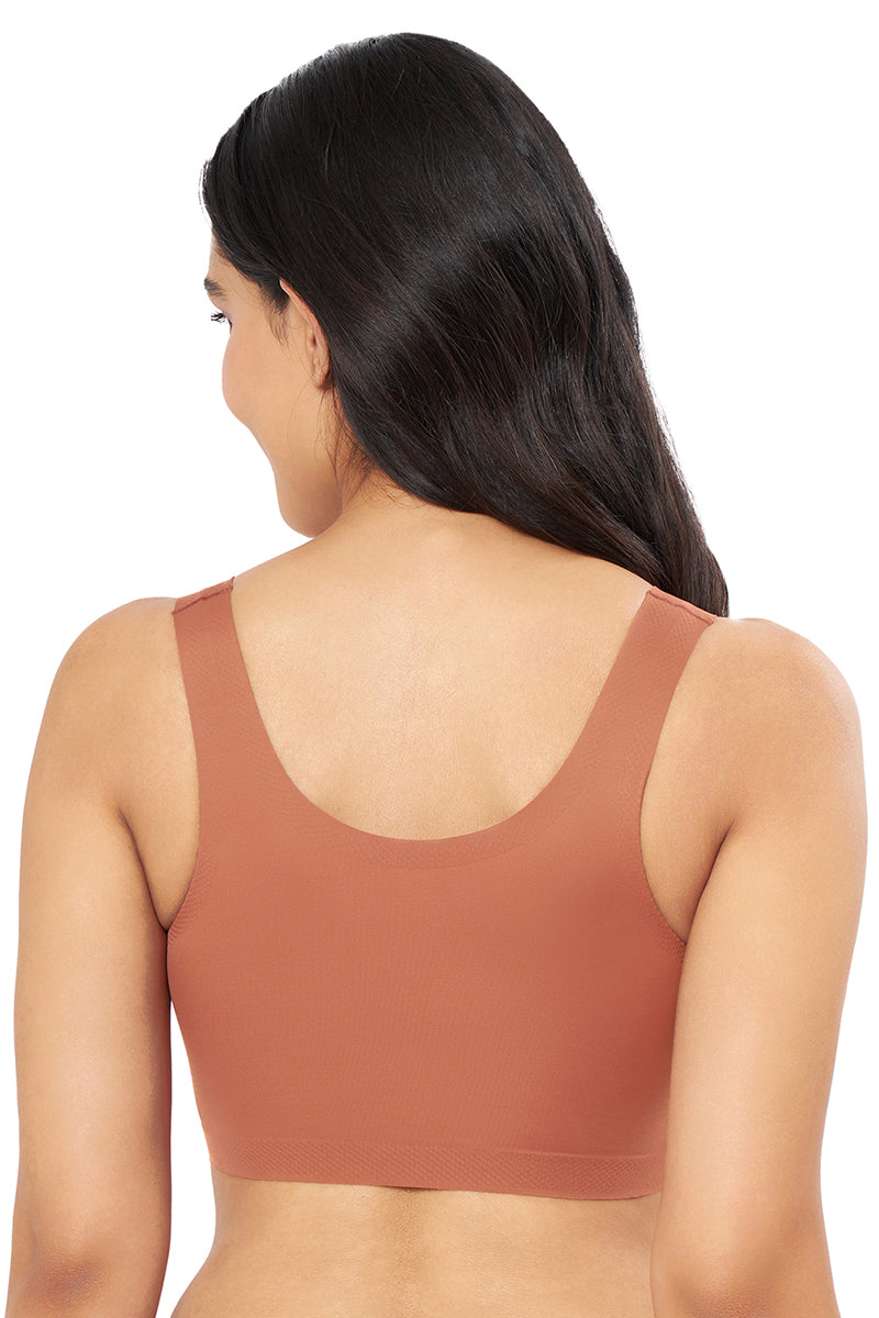 Skins Support Solid Non Padded Non-Wired Scoop Neck Cami Bra - Caramel Nude
