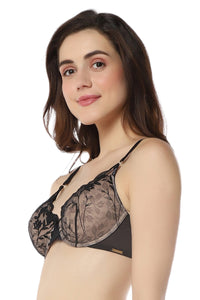 Sheer Luxe Padded Wired Demi Bra - Black & Stucco thumbnail 2