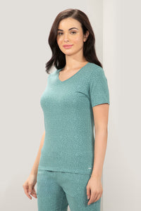 V-Neck Sleep Tee - Green Animal Print thumbnail 2