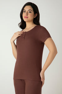 Serene Dream Henley Neck Tee - Cinnamon thumbnail 2