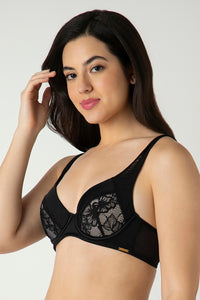 Glam Padded Non-Wired Plunge Bra - Black thumbnail 2
