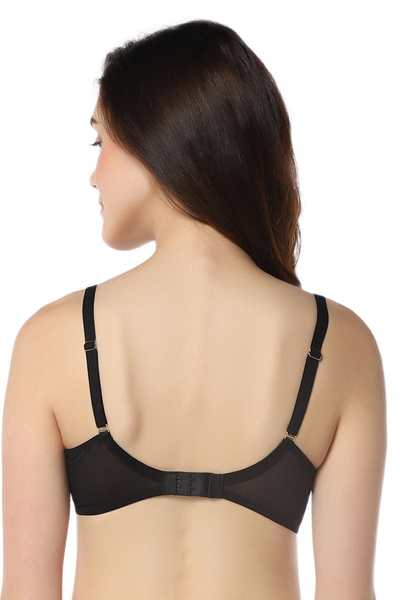 Sheer Luxe Padded Wired Demi Bra - Black & Stucco