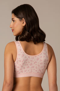 Easy Slip-On Non-Padded Non-Wired Cotton Bra - Pink Floral Print thumbnail 3