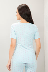 V-Neck Sleep Tee - Blue Bow Print thumbnail 3
