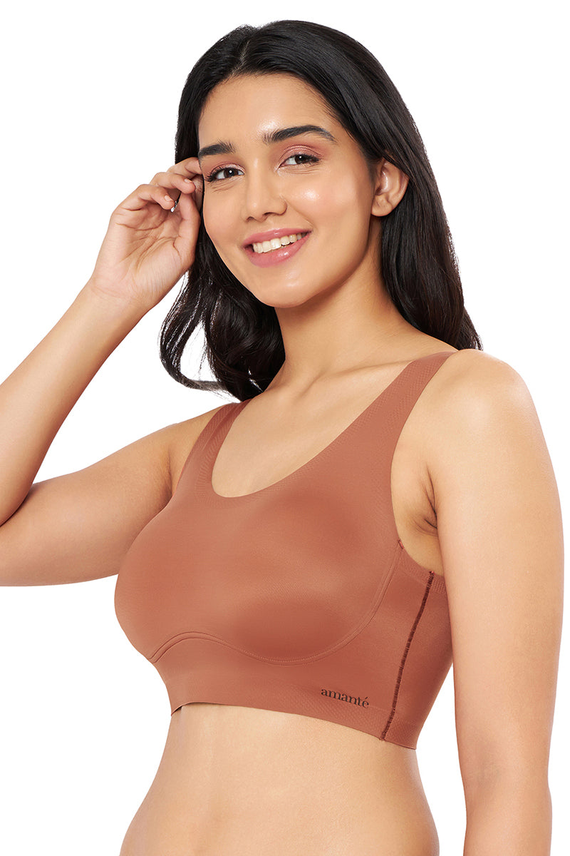 Skins Solid Non Padded Non-Wired Scoop Neck Cami Bra - Caramel Nude