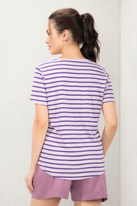 Essential V-Neck Stripe Tee - Violet Stripes thumbnail 3