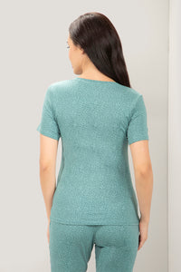 V-Neck Sleep Tee - Green Animal Print thumbnail 3