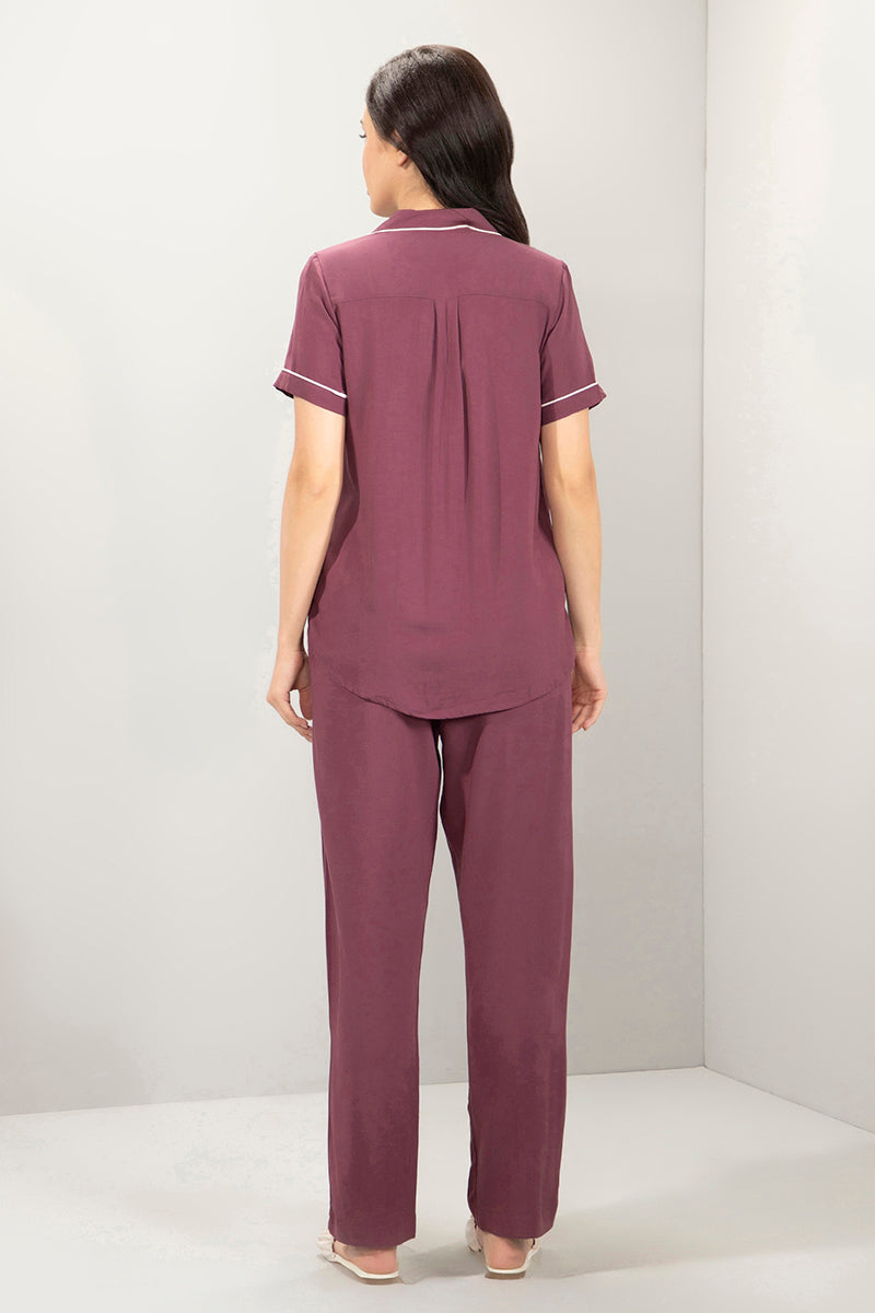 Half-Sleeves Sleep PJ Set - Egg Plant