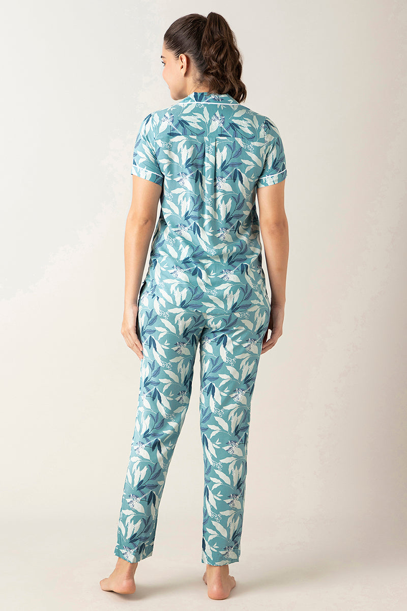 Half-Sleeves Sleep PJ Set - Cameo Leaf Print