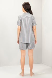 Sleep Shorts Set - Grey Stripe Print thumbnail 4