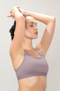 Energize Medium Impact Round Neck Sports Bra - Purple Dove thumbnail 3