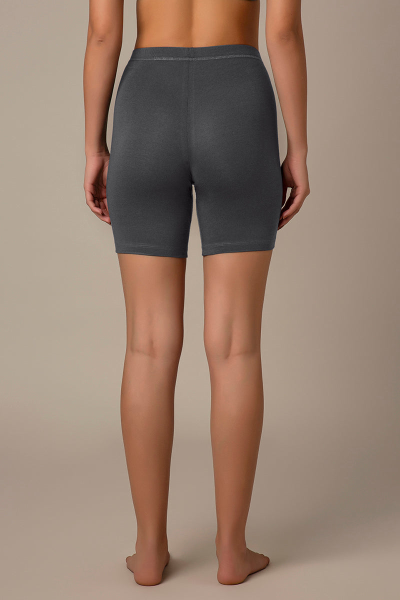 Smooth Mid-thigh Cotton Shortie Liner - Grey Pinstripe