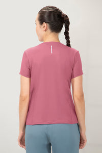 Flaunt Short Sleeve Round Neck Workout T-Shirt - Heather Rose thumbnail 3