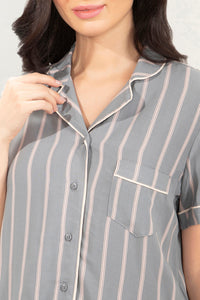 Sleep Shorts Set - Grey Stripe Print thumbnail 5