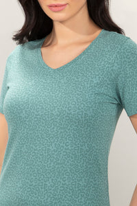 V-Neck Sleep Tee - Green Animal Print thumbnail 4