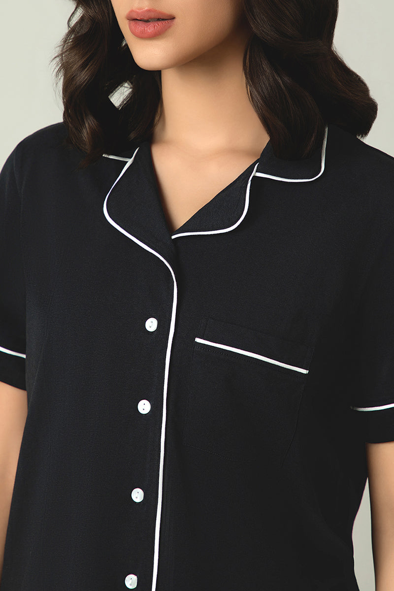 Sleep Button Down PJ Set - Black - Image 4 of 6