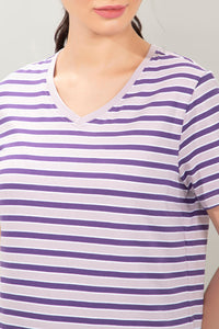 Essential V-Neck Stripe Tee - Violet Stripes thumbnail 4