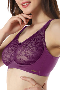 Elegant Lace Non-Padded Non-Wired Support Bra - Pickled Beet & Stucco thumbnail 4