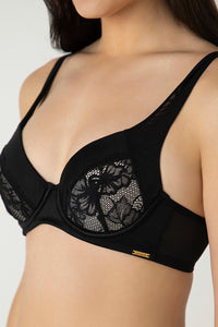 Glam Padded Non-Wired Plunge Bra - Black thumbnail 4