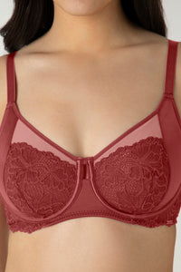 Glam Floral Non-Padded Wired Minimizer Bra - Cowhide thumbnail 4