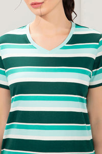 Essential V-Neck Stripe Tee - Botanical Stripes thumbnail 4