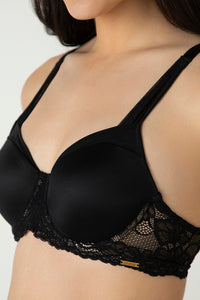 Glam Lace Padded Wired Balconette Bra - Black thumbnail 4