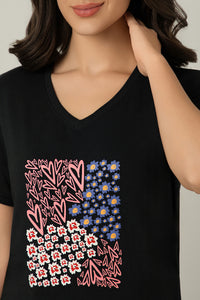 V-Neck Sleep Tee - Floral Heart Print thumbnail 4