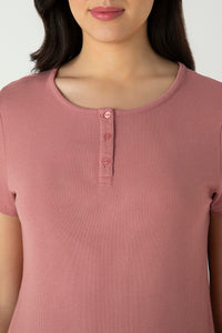 Serene Dream Henley Neck Tee - Old Rose thumbnail 4