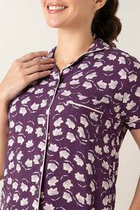 Half-Sleeves Sleep PJ Set - Shadow Purple Floral Print thumbnail 4