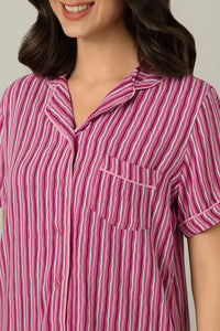Half-sleeves Sleep PJ Set - Fuchsia Stripe Print thumbnail 4