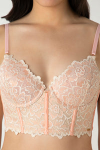 Femme Lace Padded Non-Wired Longline Bra - Dusty Pink thumbnail 4