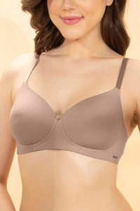 Breathable Easy Padded Wired Cotton Bra - Warm Taupe thumbnail 4