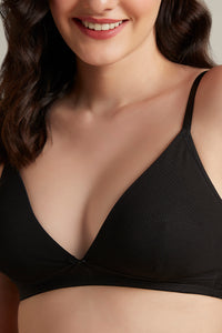 Trendy Plunge Padded Non-Wired Cotton Bra - Black thumbnail 4