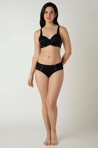 Glam Lace Padded Wired Balconette Bra - Black thumbnail 5