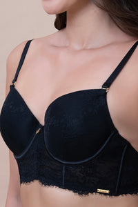 Amore Padded Wired Demi Longline Bra - Black thumbnail 4