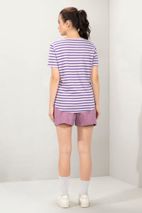 Essential V-Neck Stripe Tee - Violet Stripes thumbnail 5