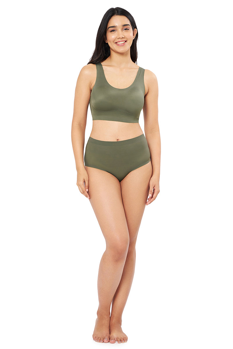 Skins Solid Non Padded Non-Wired Scoop Neck Cami Bra - Slate Green