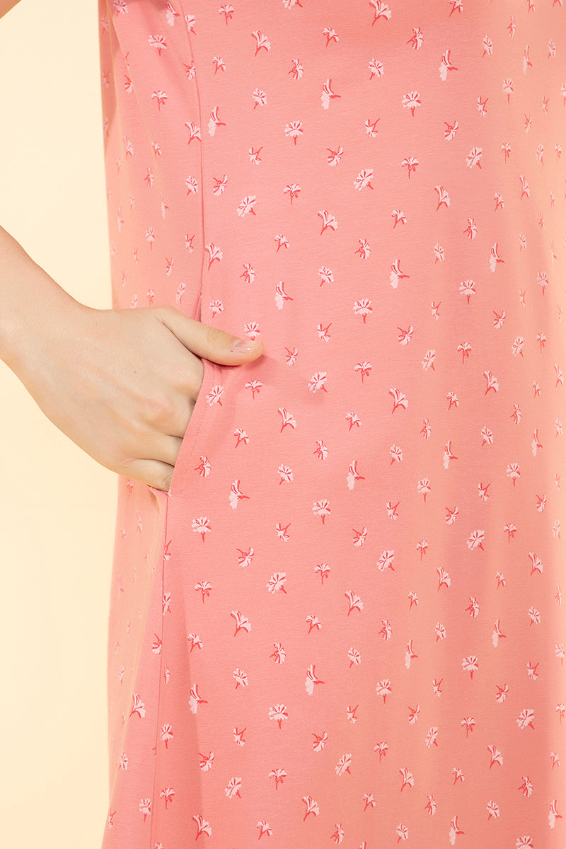 Comfort Sleep Dress - Coral Floral Print