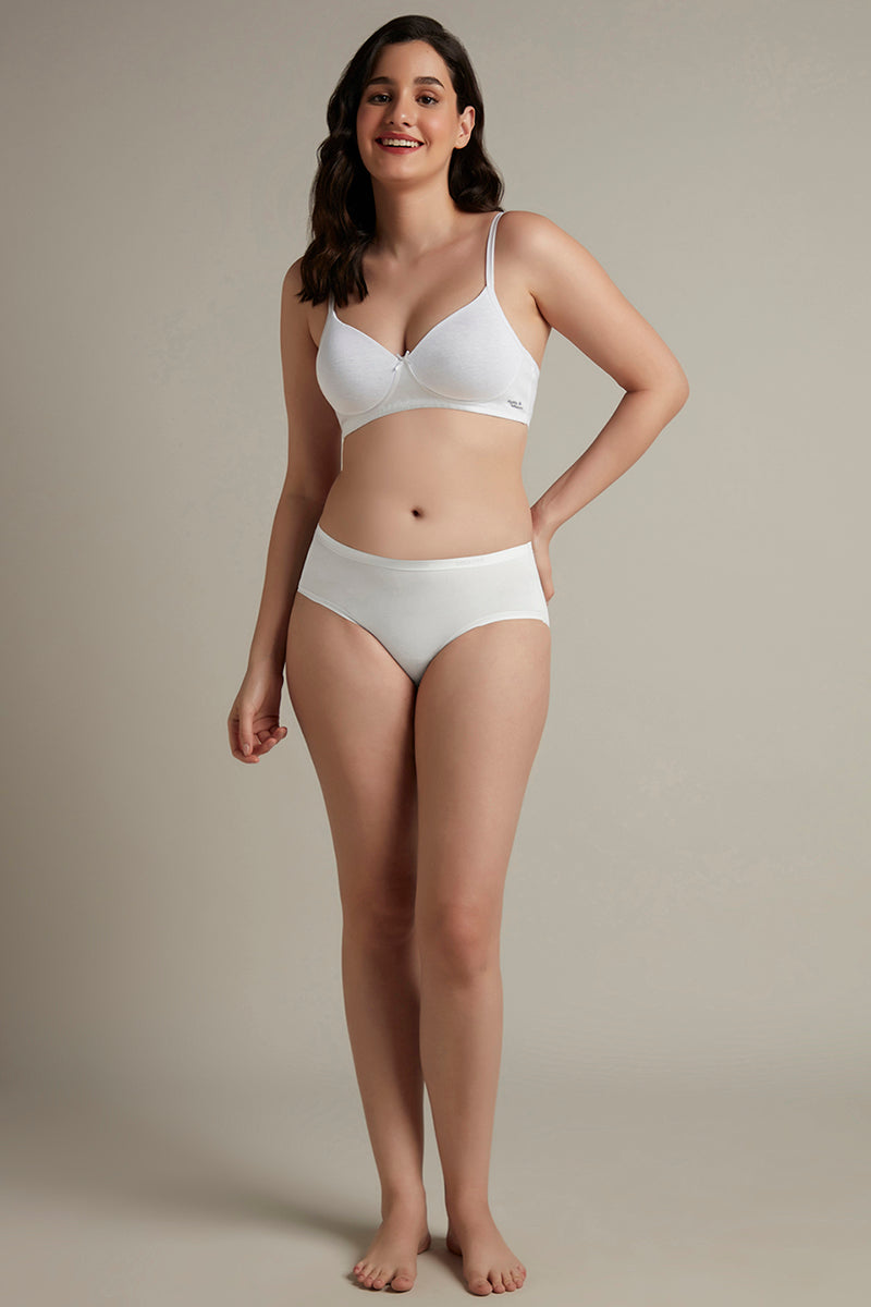Simply Soft Padded Non-Wired Cotton Bra - White