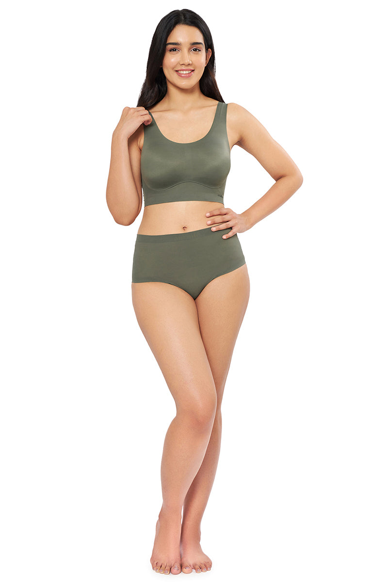 Skins Support Solid Non Padded Non-Wired Scoop Neck Cami Bra - Slate Green