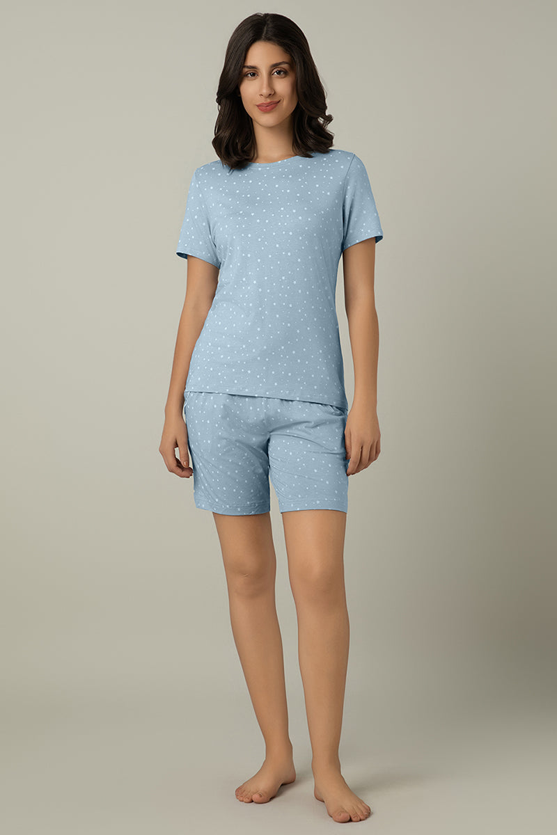 Scoop Neck Sleep Tee - Celestial Blue Print