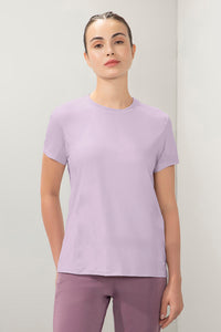 Flaunt Short Sleeve Round Neck Workout T-Shirt - Lavender Fog thumbnail 1