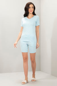 V-Neck Sleep Tee - Blue Bow Print thumbnail 6