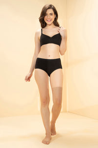 Breathable Easy Padded Wired Cotton Bra - Black thumbnail 5