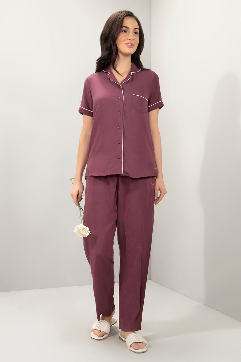 Half-Sleeves Sleep PJ Set - Egg Plant