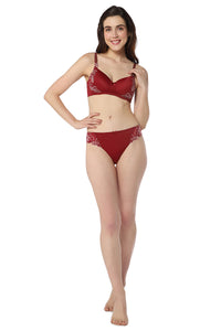 Floral Chic Padded Non-Wired Bra - Red Berry & Sepia Rose thumbnail 5