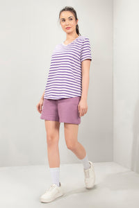 Essential V-Neck Stripe Tee - Violet Stripes thumbnail 6