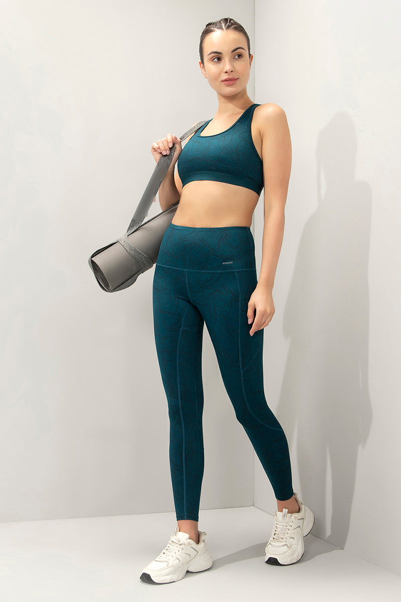 Energize Medium Impact Round Neck Sports Bra - Squigly Line Print