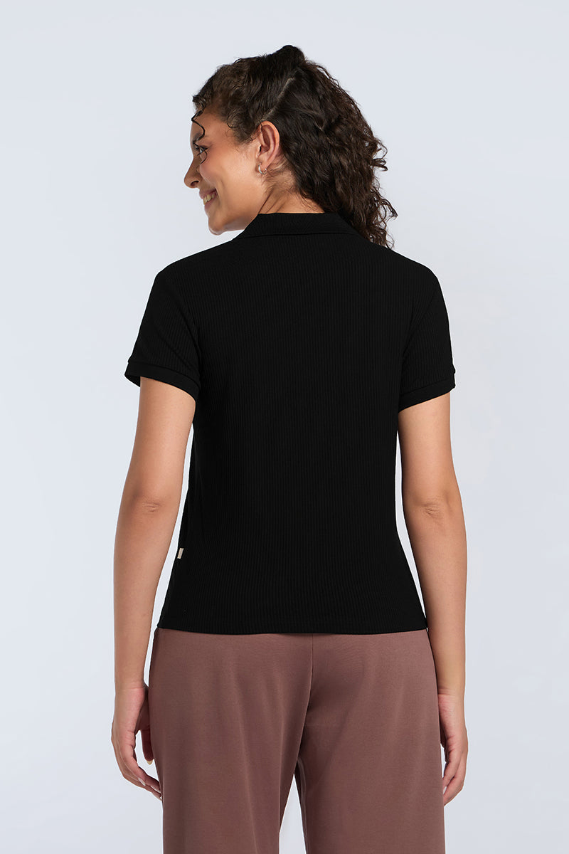 Classic Rib Polo Tee - Black